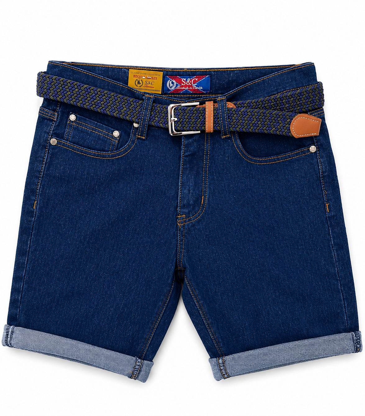 Bermuda denim S&C con cinturón trenzado